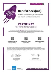 BerufsCheckme Zertifikat